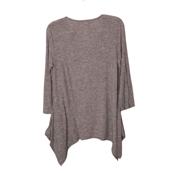 ENERGE WORLD WEAR Womens L Gray Tunic Top V-Neck 3/4 Sleeve Floral Print Stretch - Picture 2 of 5